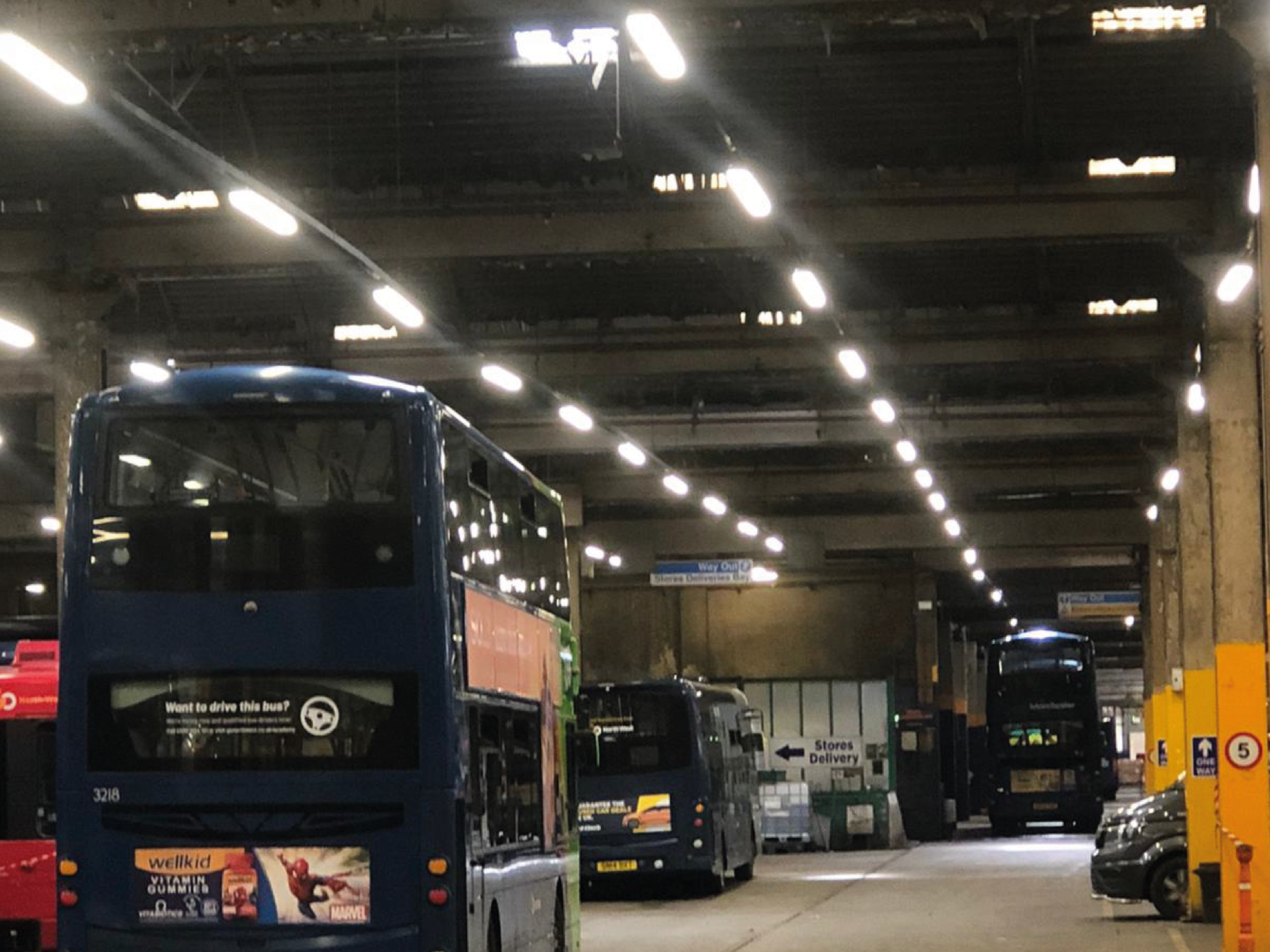 Go North West bus depot after picture of EES Group LED installation